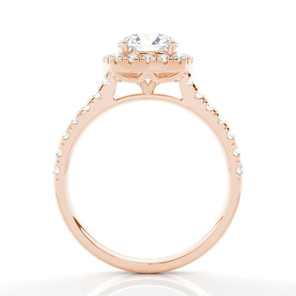 Round Pave Prong Setting Side Stone Halo Ring