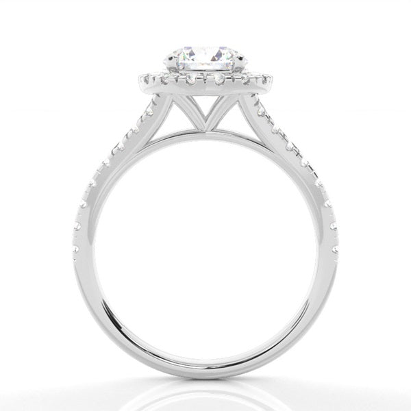 Round Prong Setting Split Shank Pave Diamond Halo Ring