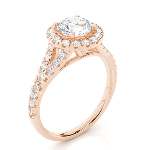 Round Prong Setting Split Shank Pave Diamond Halo Ring