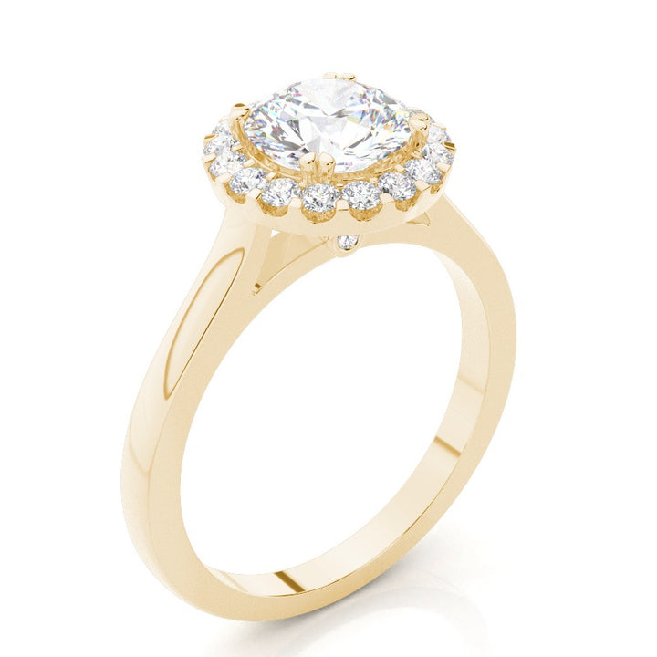 Round Prong Setting Split Shank Diamond Halo Ring