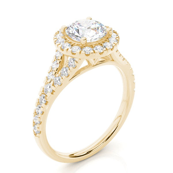 Round Prong Setting Split Shank Pave Diamond Halo Ring