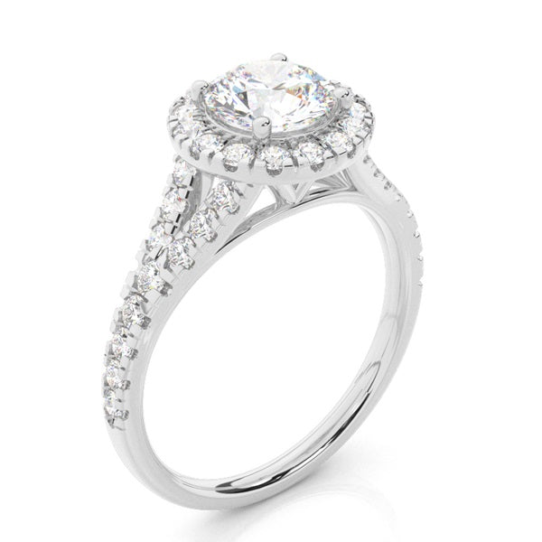 Round Prong Setting Split Shank Pave Diamond Halo Ring