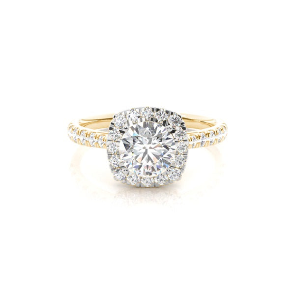 Round Pave Prong Setting Side Stone Halo Ring