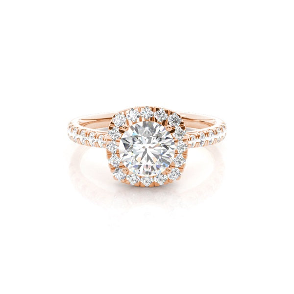 Round Pave Prong Setting Side Stone Halo Ring