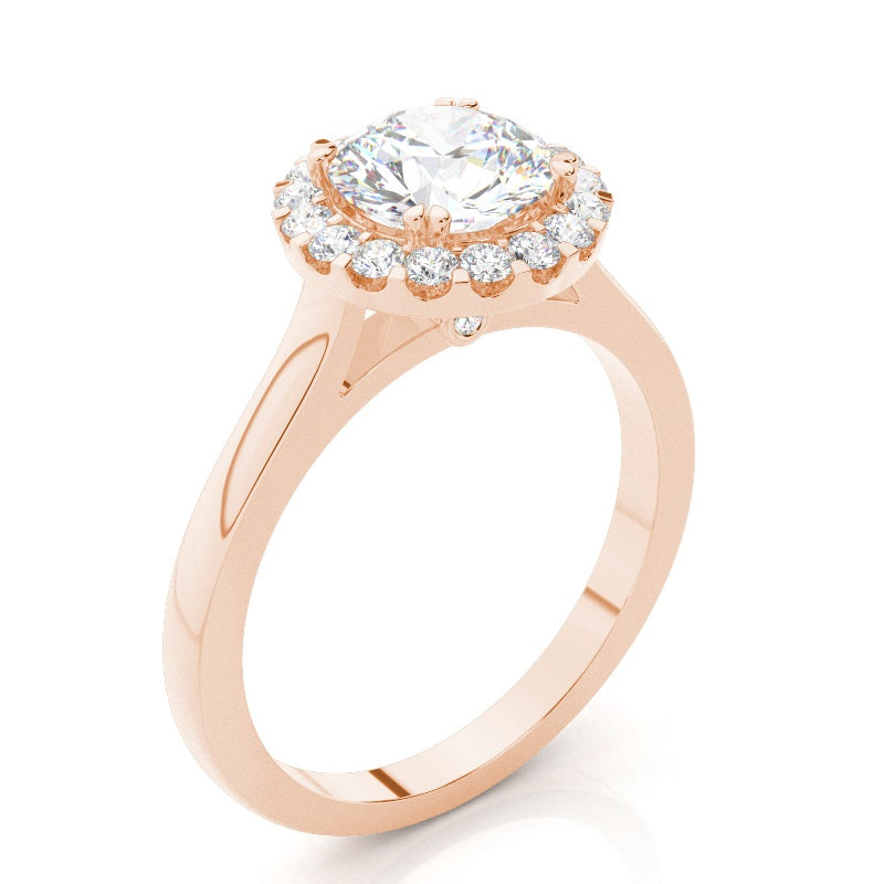 Round Prong Setting Split Shank Diamond Halo Ring