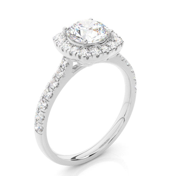 Round Pave Prong Setting Side Stone Halo Ring