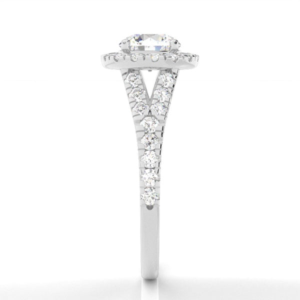 Round Prong Setting Split Shank Pave Diamond Halo Ring