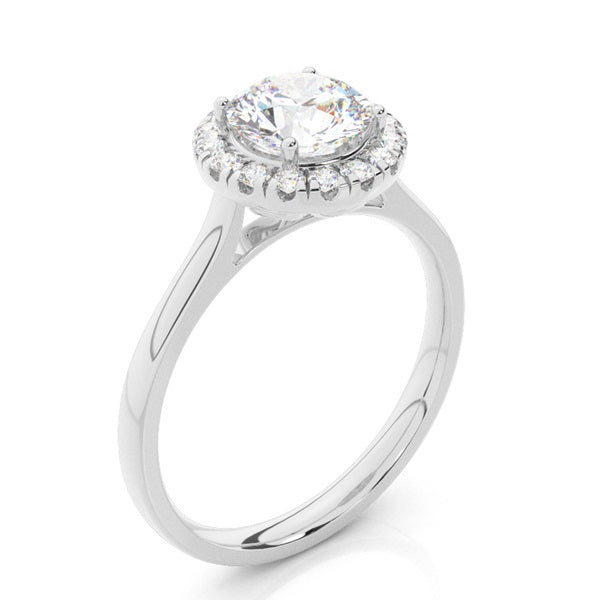 Round Prong Setting Side Stone Halo Ring