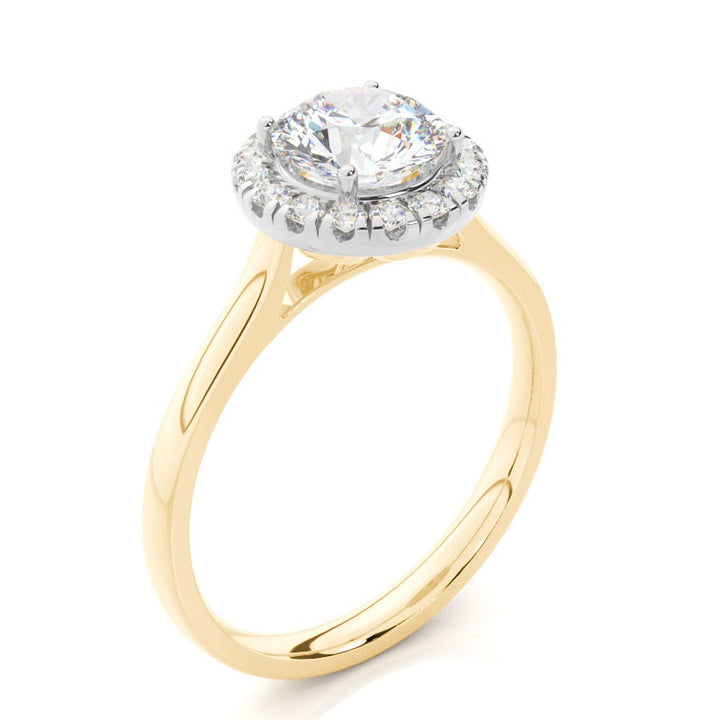 Round Prong Setting Side Stone Halo Ring