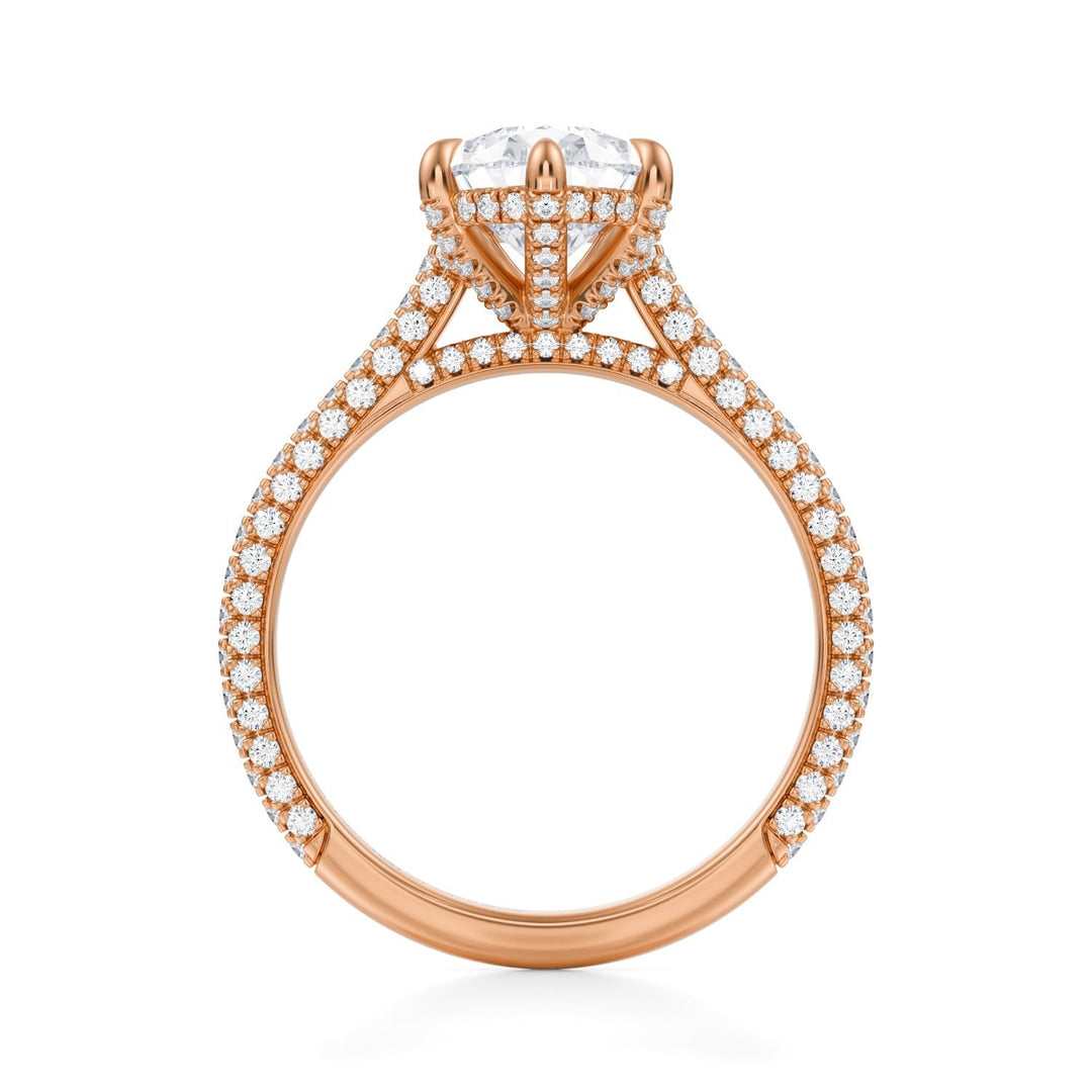 Pear Trio Pave Cathedral Ring With Pave Basket (1.00-1.15 Carat F-VS2)