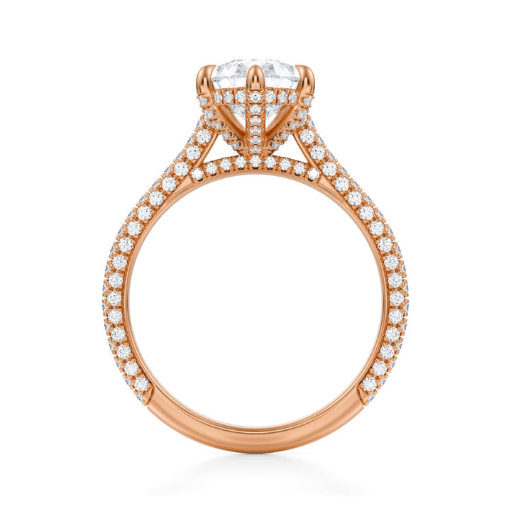 Pear Trio Pave Cathedral Ring With Pave Basket (1.00-1.15 Carat F-VS2)