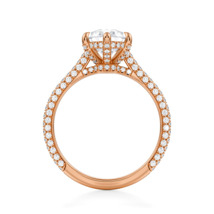 Pear Trio Pave Cathedral Ring With Low Pave Basket (1.00-1.15 Carat F-VS2)