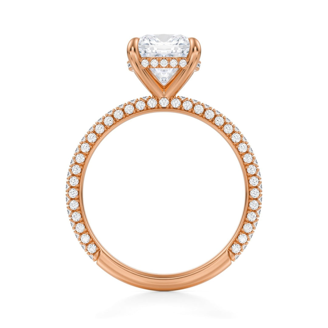 Cushion Hidden Halo With Trio Pave Ring (1.00-1.15 Carat F-VS2)