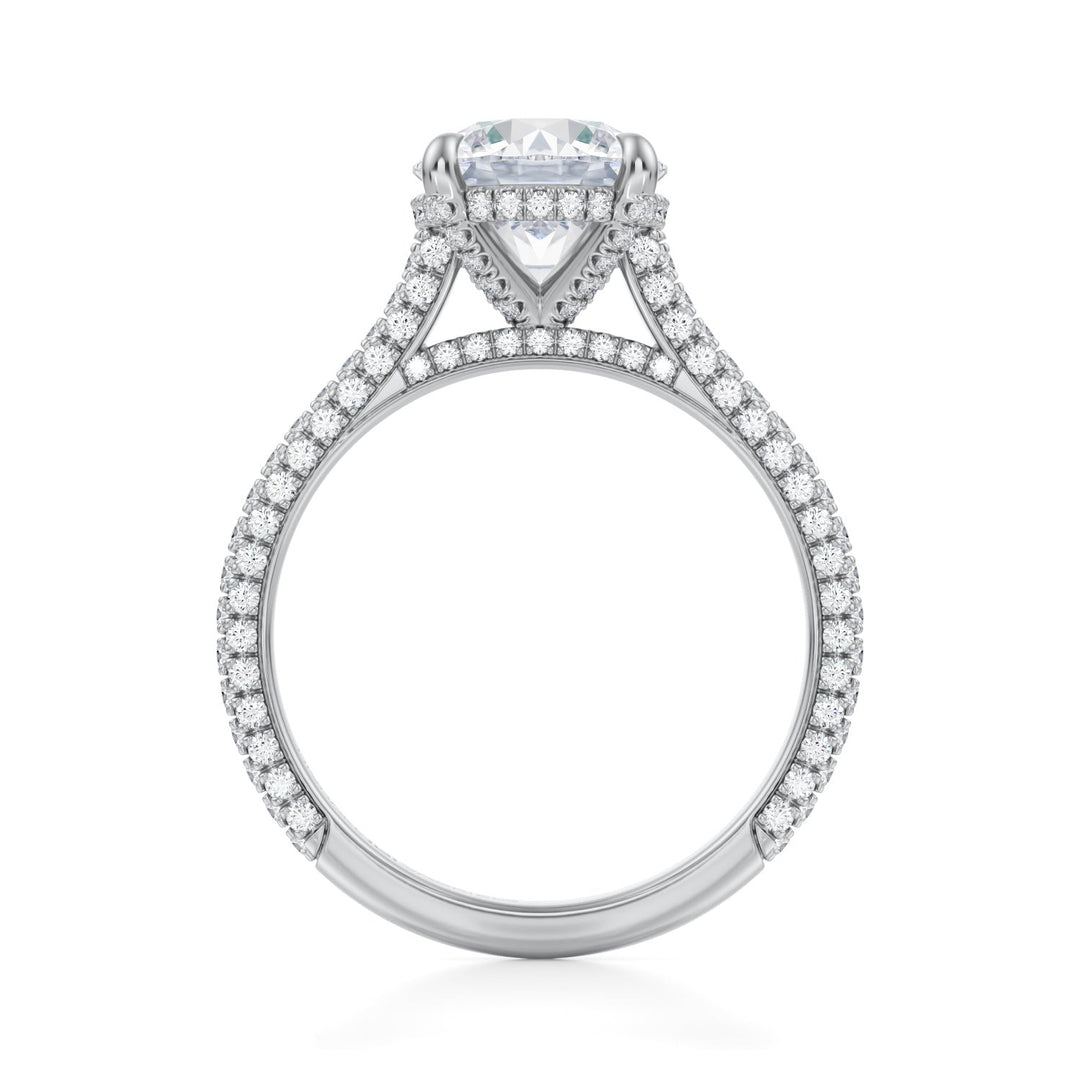 Round Trio Pave Cathedral Ring With Pave Basket (1.00-1.15 Carat F-VS2)