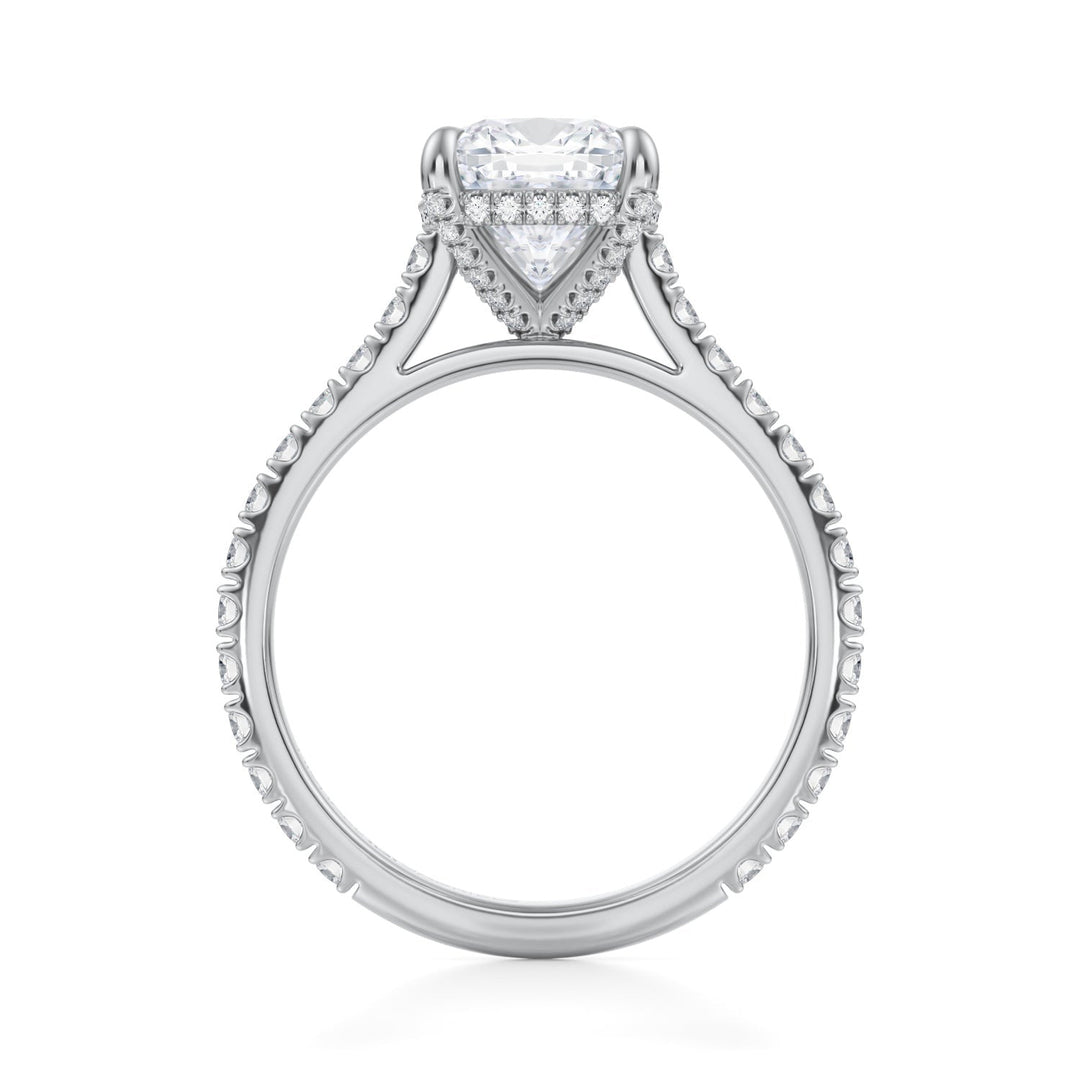 Cushion Pave Cathedral Ring With Pave Basket (1.00-1.15 Carat F-VS2)