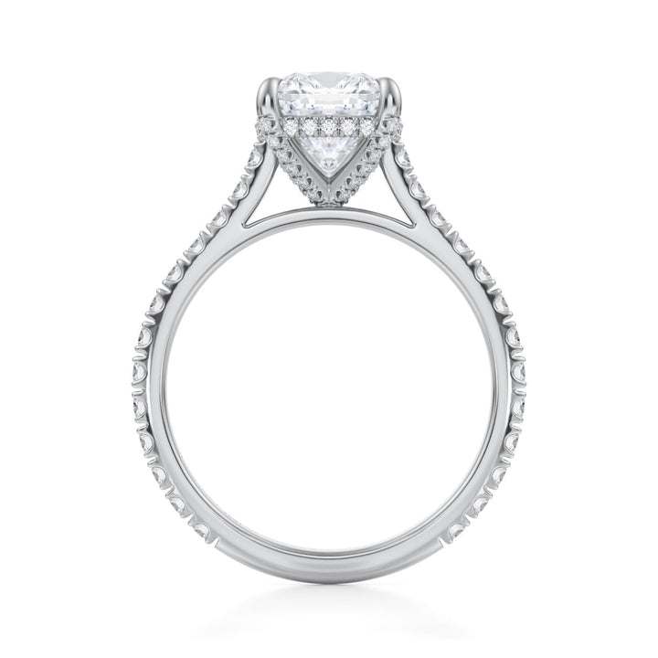 Cushion Pave Cathedral Ring With Pave Basket (1.00-1.15 Carat F-VS2)