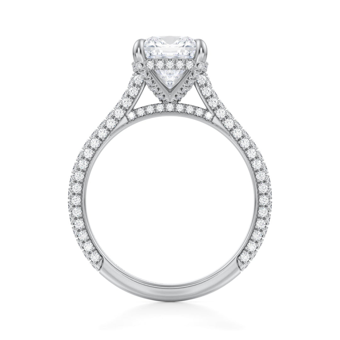 Cushion Trio Pave Cathedral Ring With Pave Basket (1.00-1.15 Carat F-VS2)