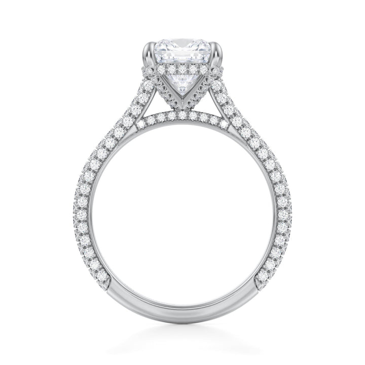 Cushion Trio Pave Cathedral Ring With Pave Basket (1.00-1.15 Carat F-VS2)