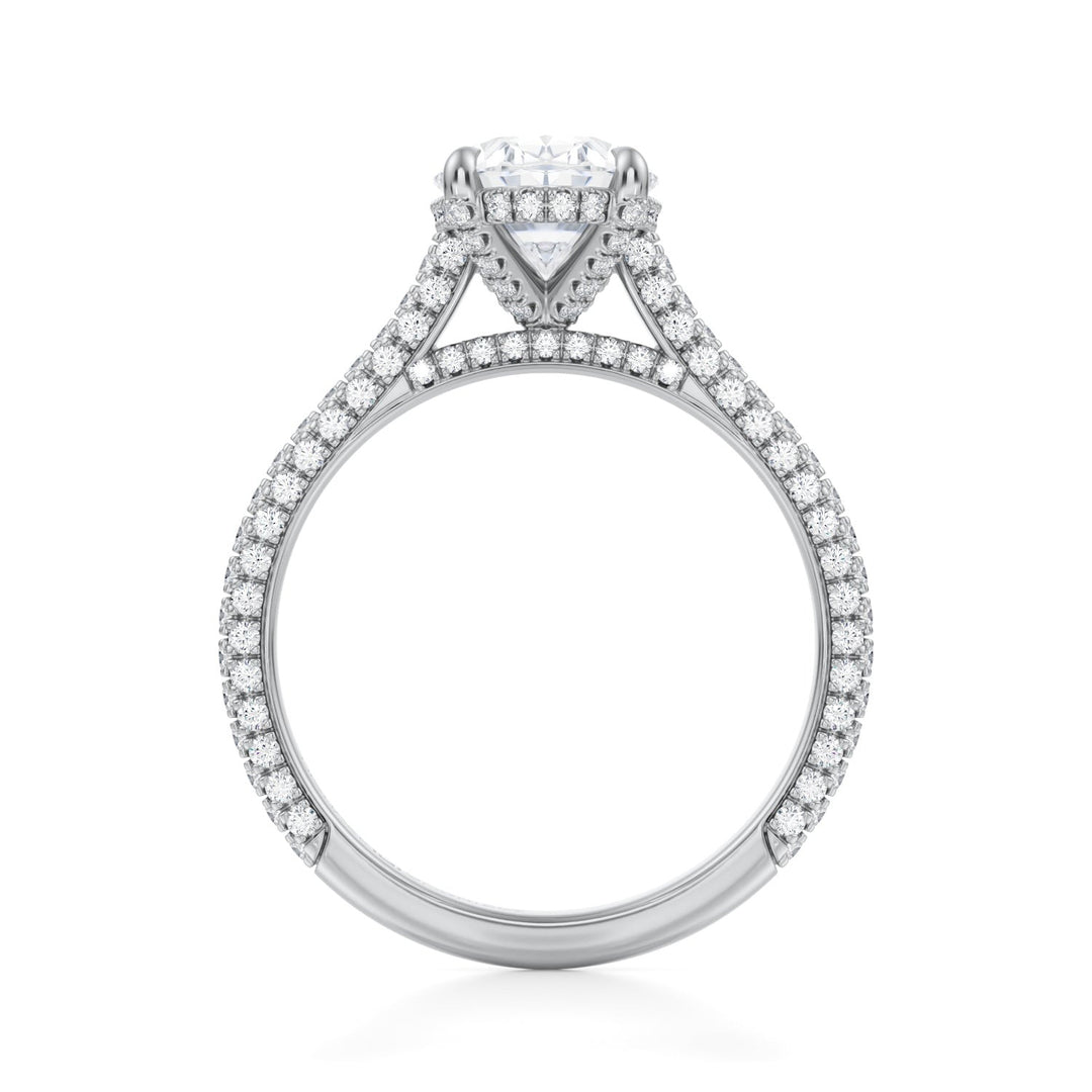 Oval Trio Pave Cathedral Ring With Pave Basket (1.00-1.15 Carat F-VS2)