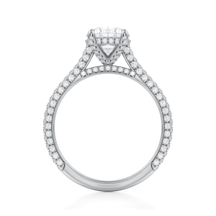 Oval Trio Pave Cathedral Ring With Pave Basket (1.00-1.15 Carat F-VS2)