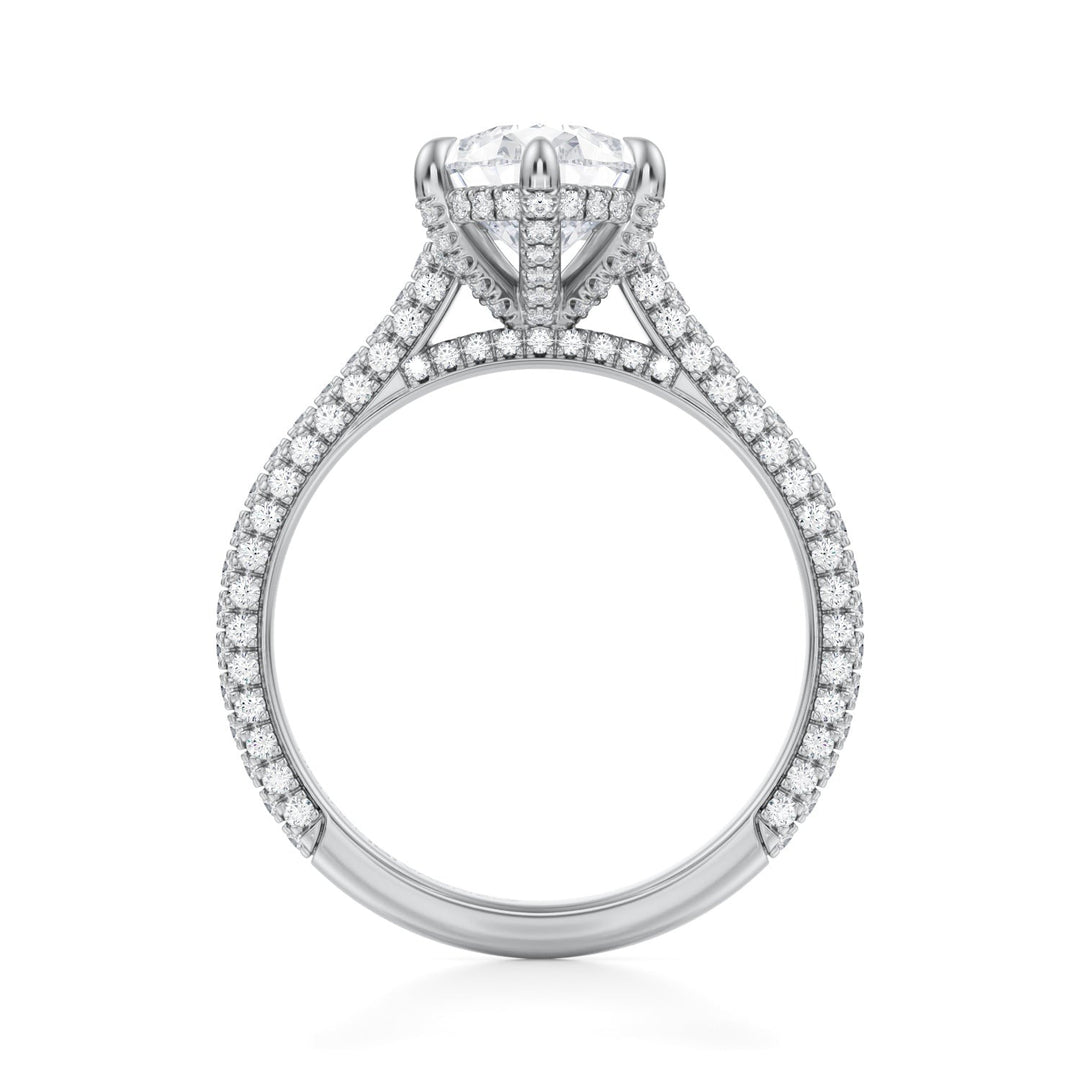 Pear Trio Pave Cathedral Ring With Pave Basket (1.00-1.15 Carat F-VS2)