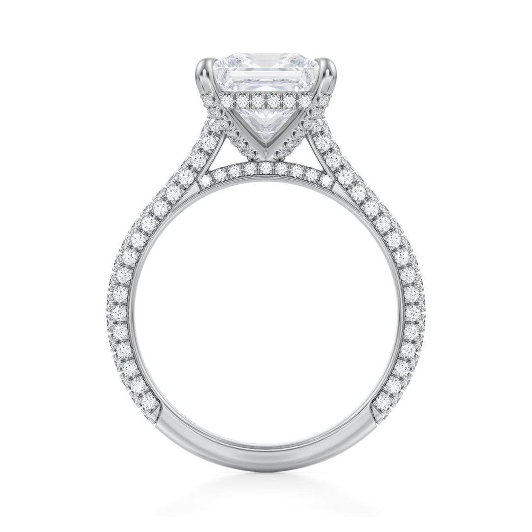 Princess Trio Pave Cathedral Ring With Pave Basket (1.00-1.15 Carat F-VS2)