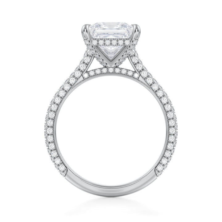 Princess Trio Pave Cathedral Ring With Pave Basket (1.00-1.15 Carat F-VS2)