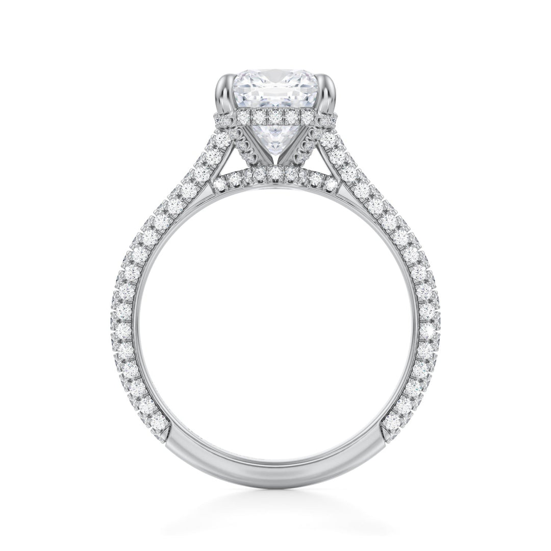 Cushion Trio Pave Cathedral Ring With Low Pave Basket (1.00-1.15 Carat F-VS2)