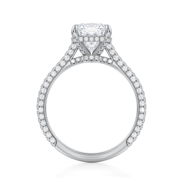 Cushion Trio Pave Cathedral Ring With Low Pave Basket (1.00-1.15 Carat F-VS2)