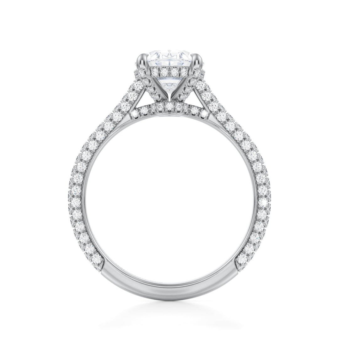 Oval Trio Pave Cathedral Ring With Pave Basket (1.00-1.15 Carat F-VS2)