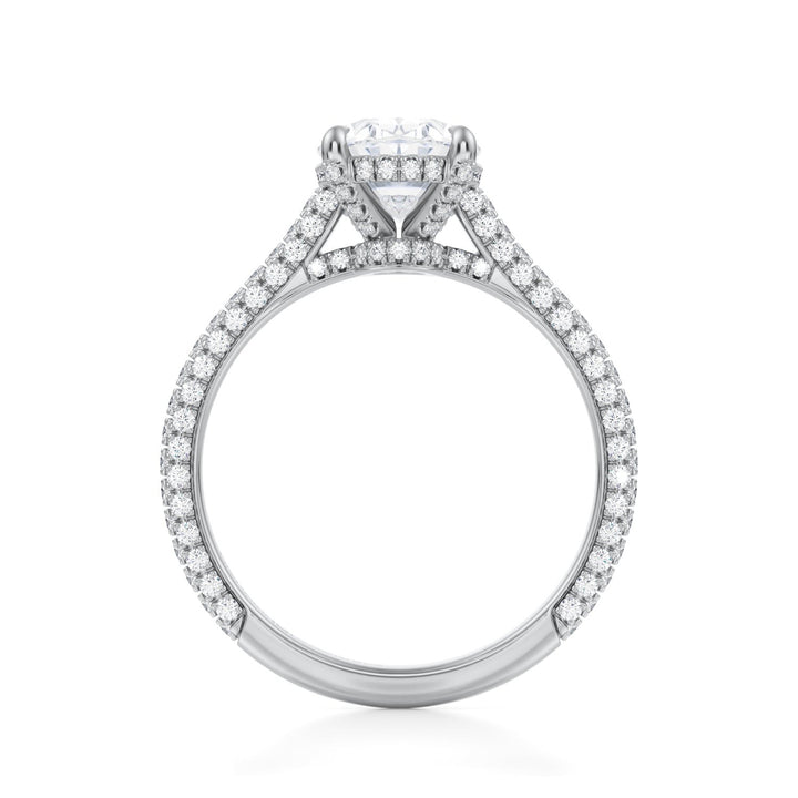 Oval Trio Pave Cathedral Ring With Pave Basket (1.00-1.15 Carat F-VS2)