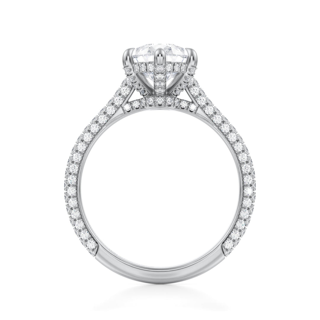 Pear Trio Pave Cathedral Ring With Low Pave Basket (1.00-1.15 Carat F-VS2)