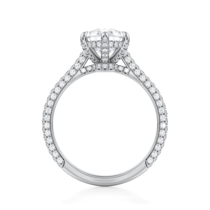 Pear Trio Pave Cathedral Ring With Low Pave Basket (1.00-1.15 Carat F-VS2)