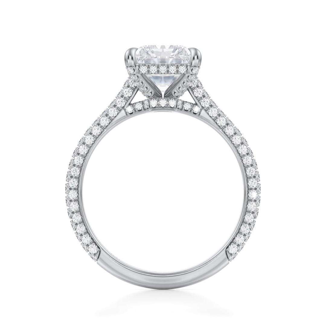 Radiant Trio Pave Cathedral Ring With Low Pave Basket (1.00-1.15 Carat F-VS2)