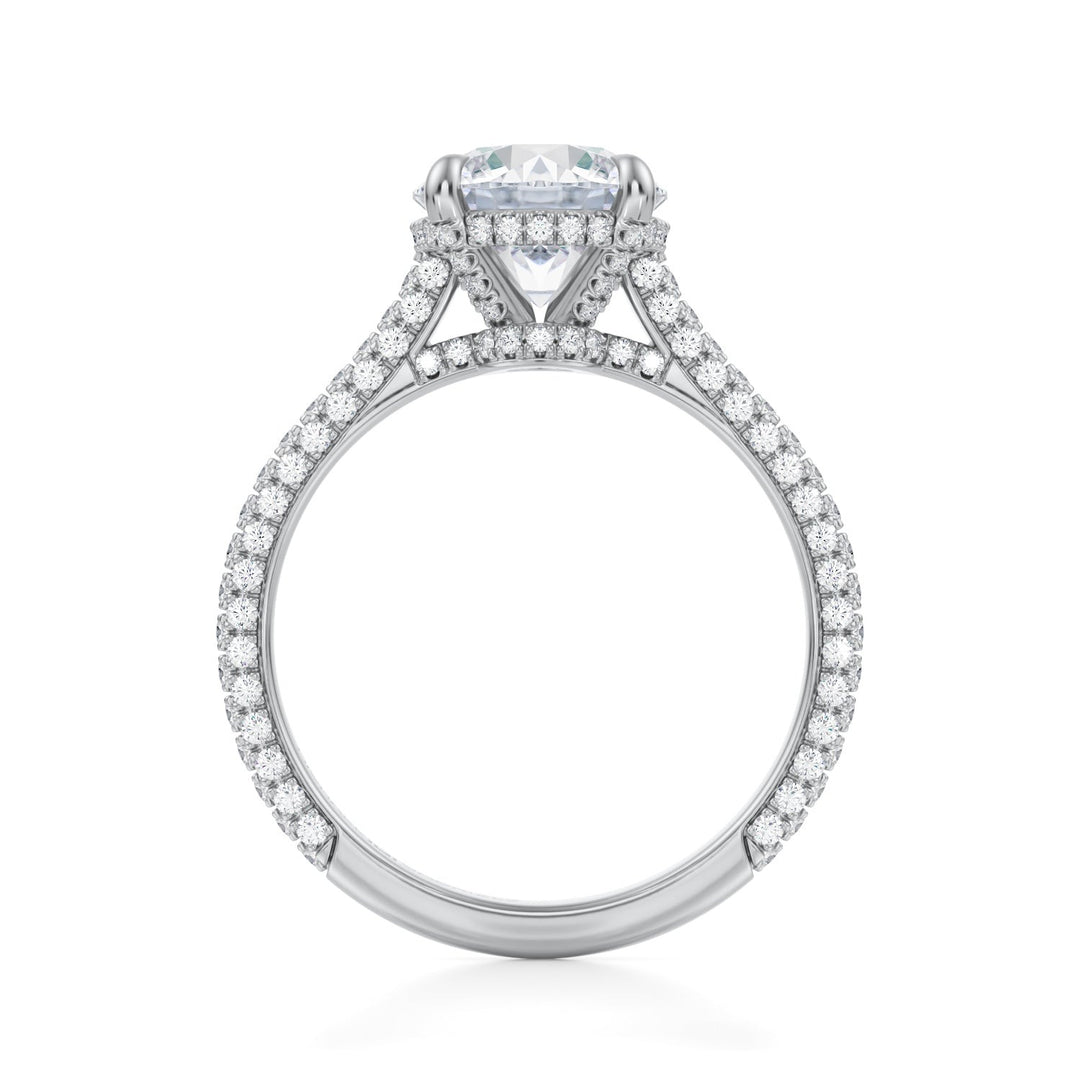 Round Trio Pave Cathedral Ring With Low Pave Basket (1.00-1.15 Carat F-VS2)