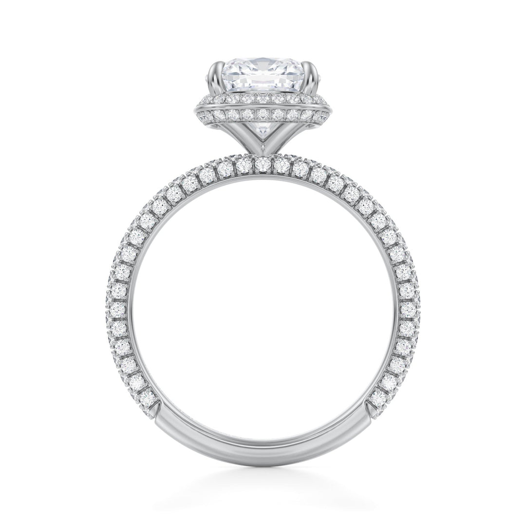 Cushion Knife Edge Halo With Trio Pave Ring (1.00-1.15 Carat F-VS2)