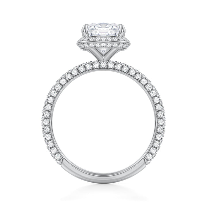 Cushion Knife Edge Halo With Trio Pave Ring (1.00-1.15 Carat F-VS2)