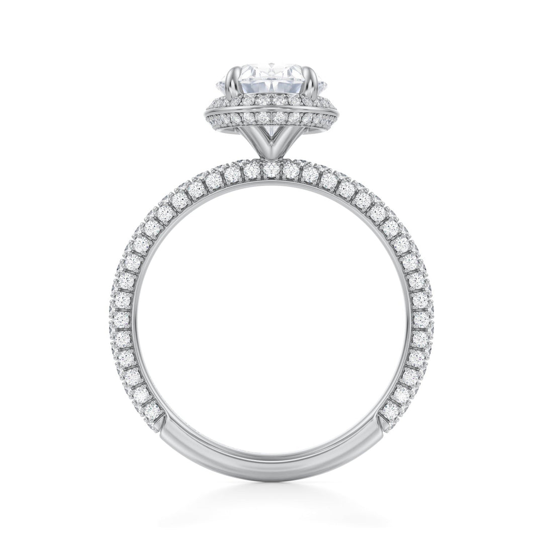 Oval Knife Edge Halo With Trio Pave Ring (1.00-1.15 Carat F-VS2)