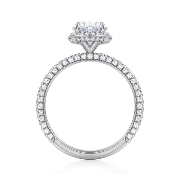 Oval Knife Edge Halo With Trio Pave Ring (1.00-1.15 Carat F-VS2)