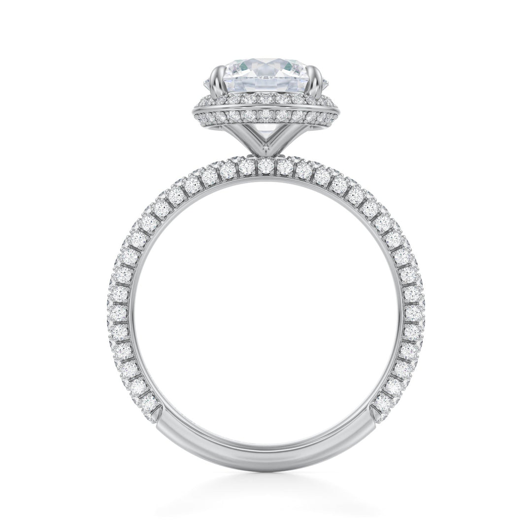 Round Knife Edge Halo With Trio Pave Ring (1.00-1.15 Carat F-VS2)