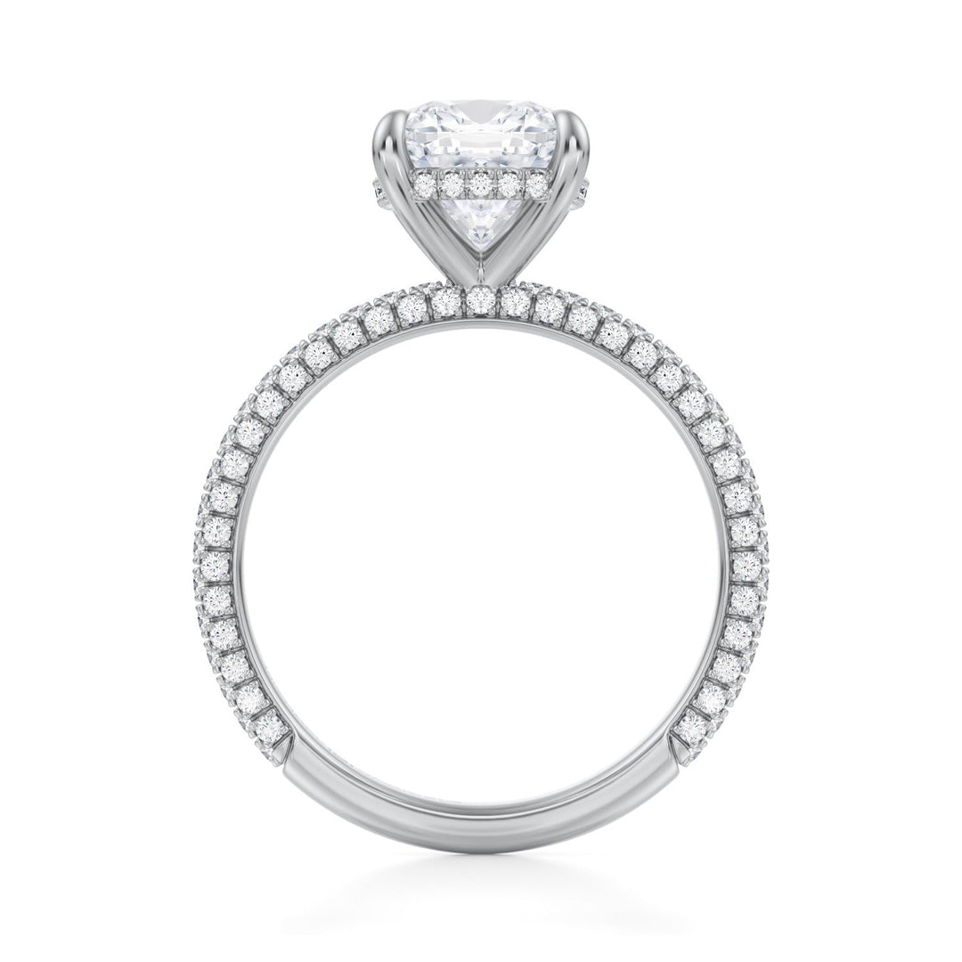 Cushion Hidden Halo With Trio Pave Ring (1.00-1.15 Carat F-VS2)