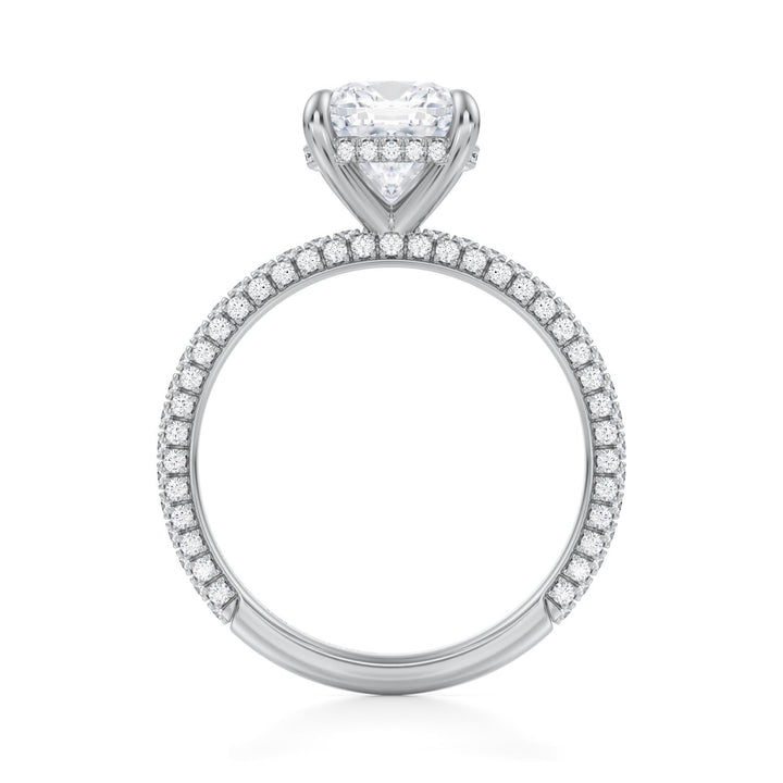 Cushion Hidden Halo With Trio Pave Ring (1.00-1.15 Carat F-VS2)