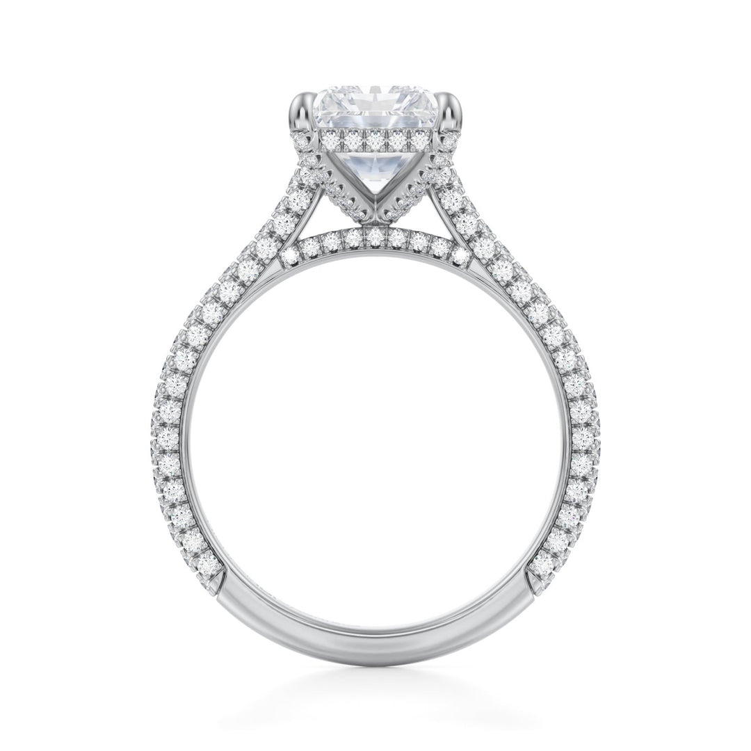 Radiant Trio Pave Cathedral Ring With Pave Basket (1.00-1.15 Carat F-VS2)