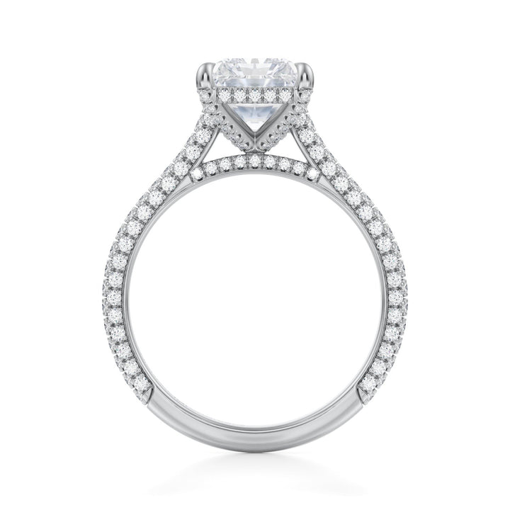 Radiant Trio Pave Cathedral Ring With Pave Basket (1.00-1.15 Carat F-VS2)