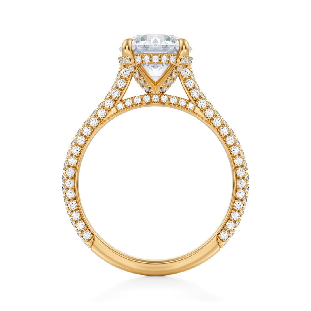 Round Trio Pave Cathedral Ring With Pave Basket (1.00-1.15 Carat F-VS2)