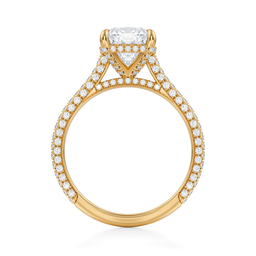 Cushion Trio Pave Cathedral Ring With Pave Basket (1.00-1.15 Carat F-VS2)