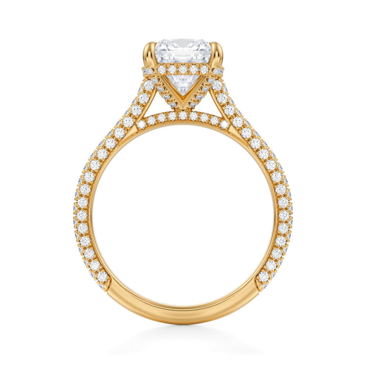 Cushion Trio Pave Cathedral Ring With Pave Basket (1.00-1.15 Carat F-VS2)