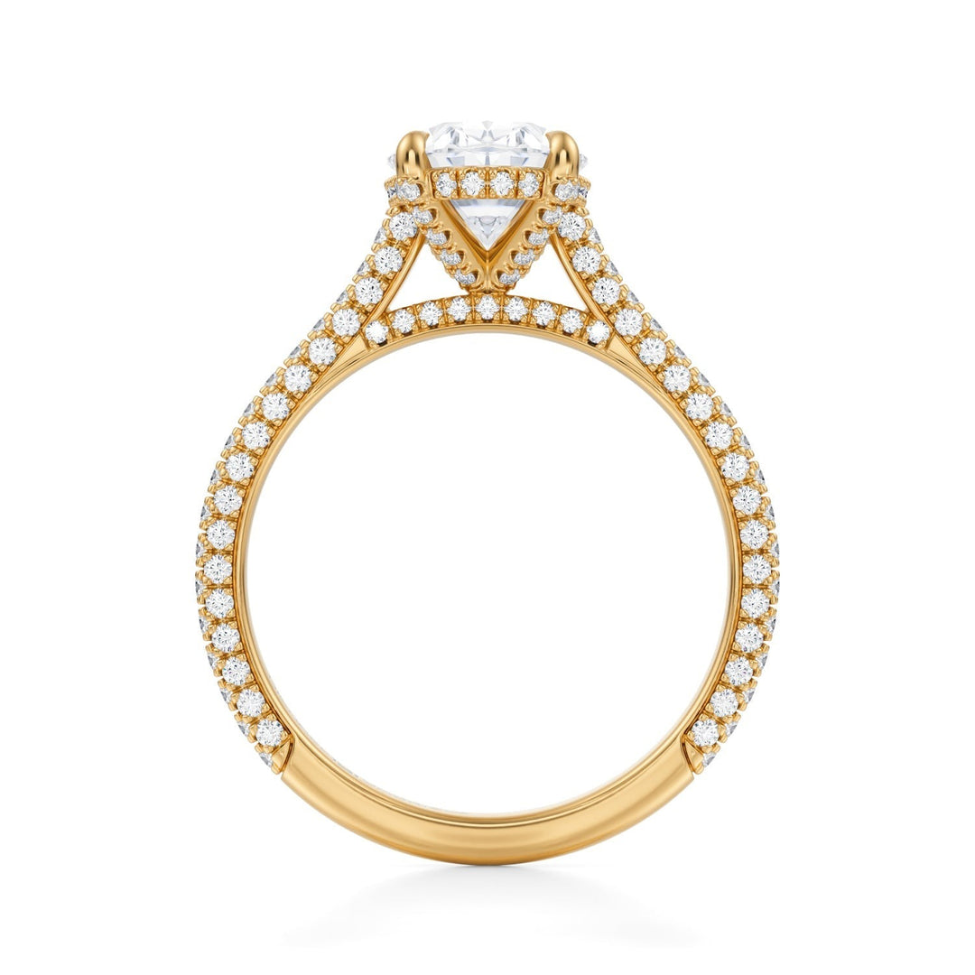 Oval Trio Pave Cathedral Ring With Pave Basket (1.00-1.15 Carat F-VS2)