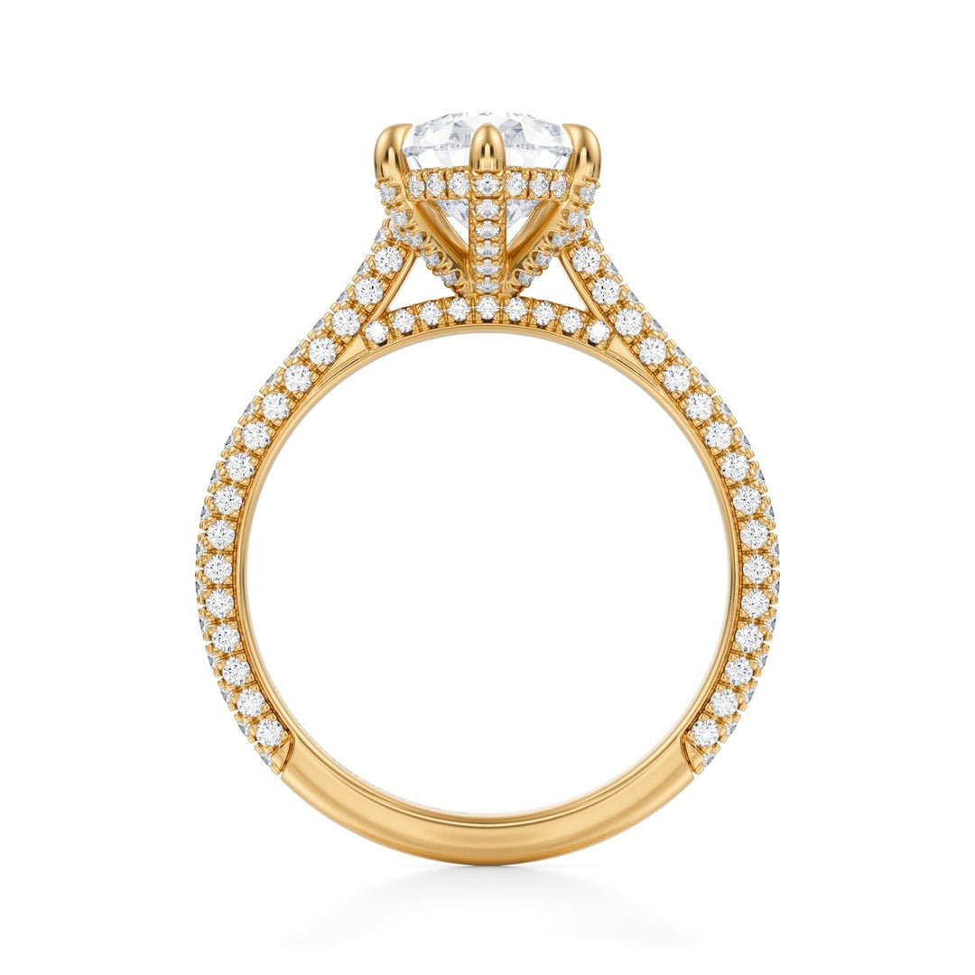 Pear Trio Pave Cathedral Ring With Pave Basket (1.00-1.15 Carat F-VS2)