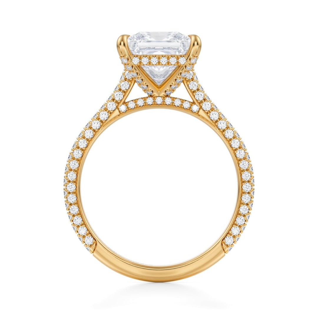 Princess Trio Pave Cathedral Ring With Pave Basket (1.00-1.15 Carat F-VS2)